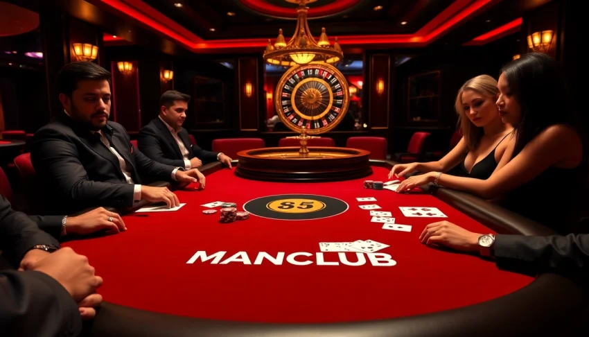 Engaging poker game scene at MANCLUB, showcasing luxury and excitement in gambling.
