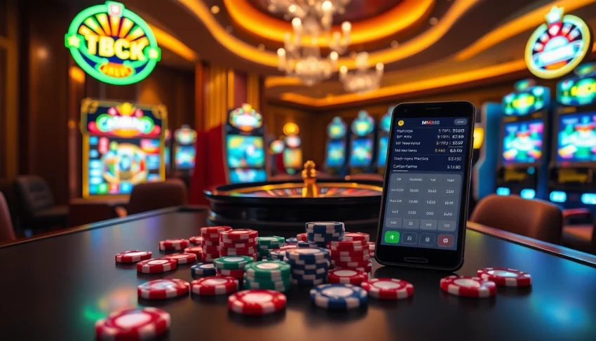 Experience the thrill of nhà cái mm88 with vibrant casino visuals, showcasing poker chips and slot machines in action.