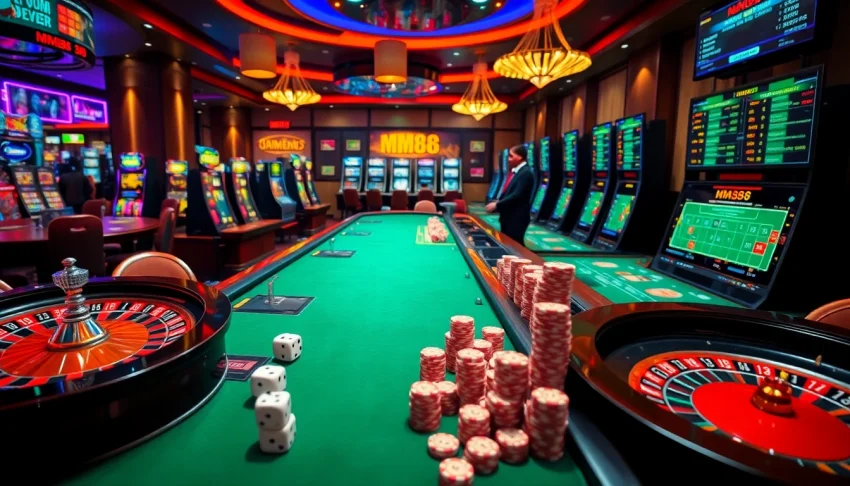 Experience the excitement of gambling at https://mm88.sh/ with vibrant tables, spinning roulette wheels, and eager players.