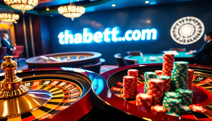 Engaged players at thabet.com immerse in a vibrant casino experience with roulette and blackjack.