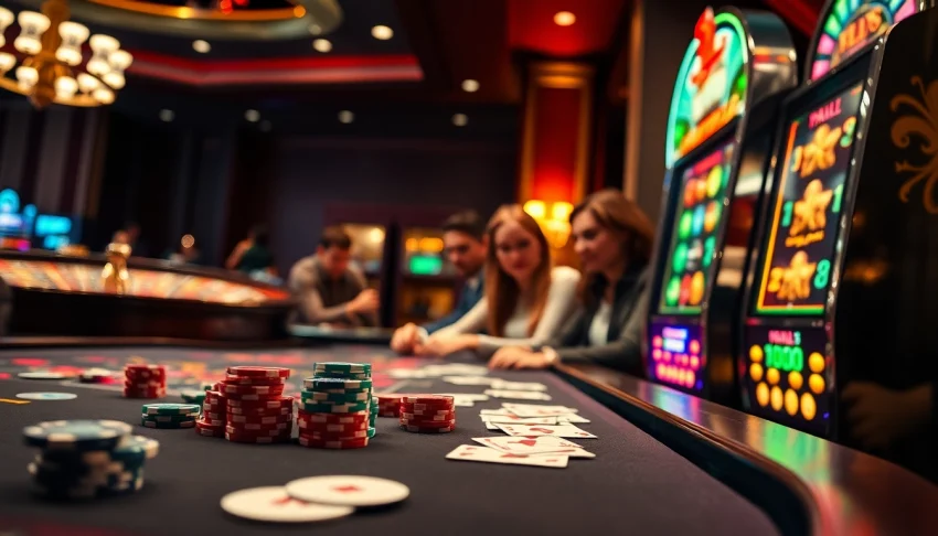 Engage in thrilling gaming sessions at okfun casino with vibrant slot machines and poker tables.