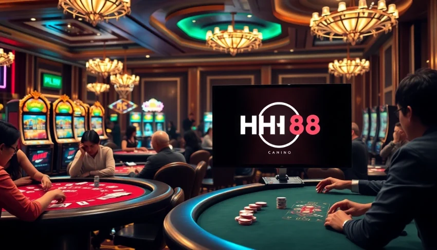 DH88 players strategizing at luxurious casino tables, vibrant poker chips in action.