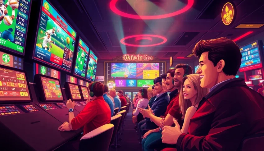 Exciting casino atmosphere at okvipwin.live with players enjoying online betting experience.