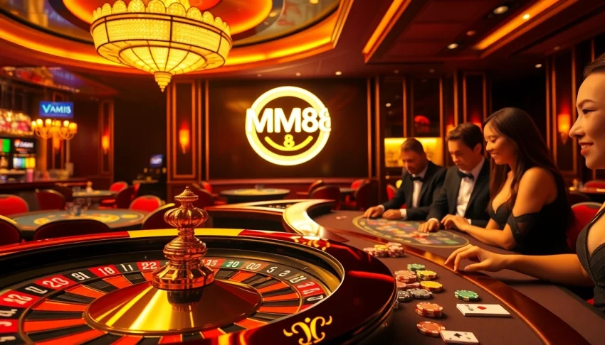 Win big at MM88.agency with vibrant casino action featuring poker tables and roulette wheels.