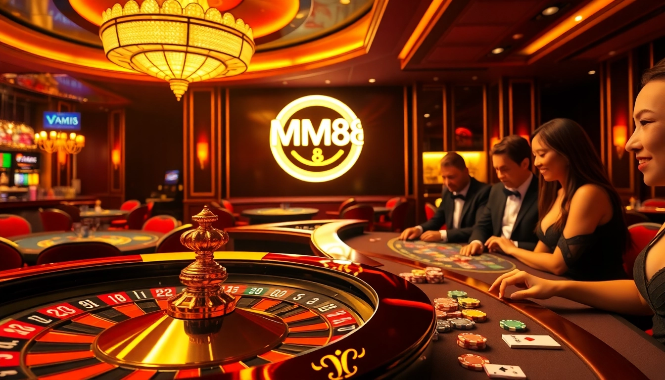 Win big at MM88.agency with vibrant casino action featuring poker tables and roulette wheels.