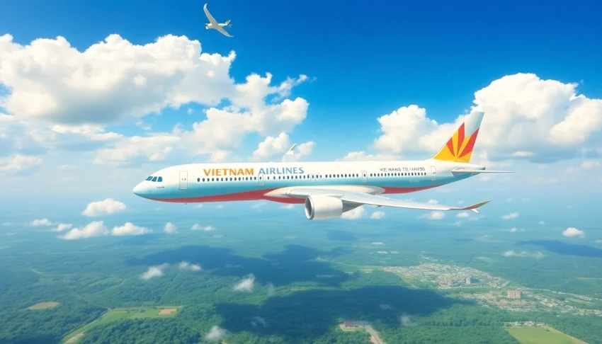 VN168 flight from Da Nang to Hanoi, showcasing Vietnam Airlines aircraft in a bright sky.