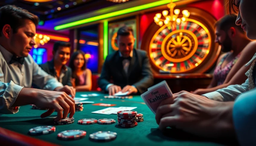 Experience thrilling poker action with vswin at a luxurious casino table.