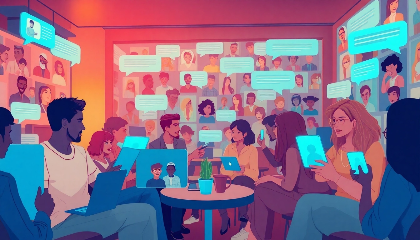 Dynamic online sexchat scene showcasing diverse users in engaging conversations and playful interactions.