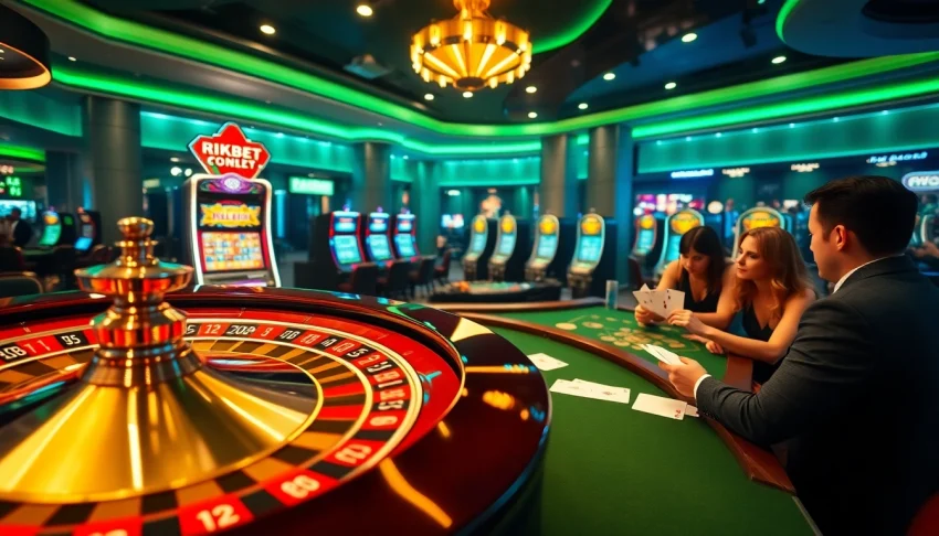 RIKBET players engaging in a high-stakes casino game filled with excitement and anticipation.
