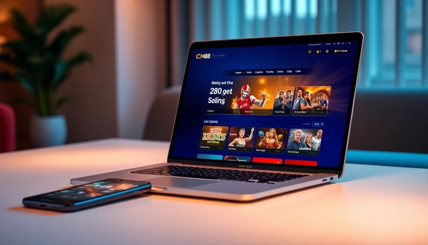 Engaging scene of cm88.com showcasing modern online gambling interface with vibrant colors.