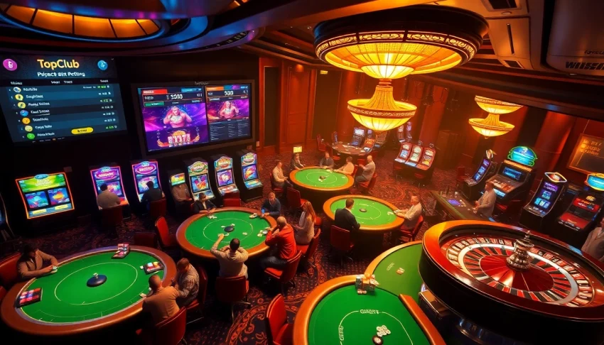 Experience the thrill of topclub as players engage at vibrant casino tables filled with excitement.