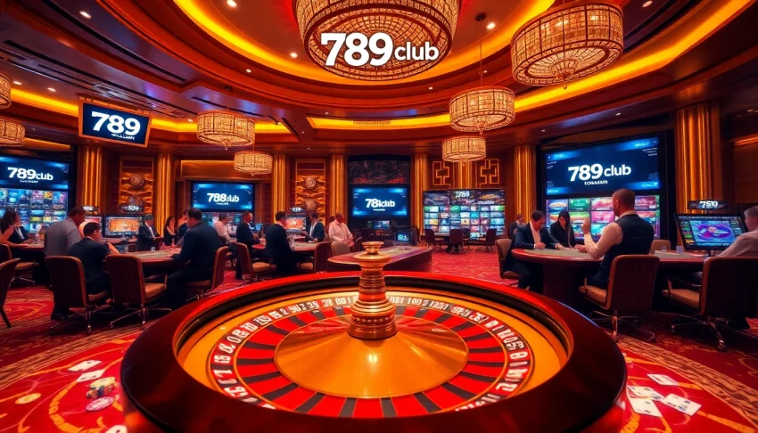 A group of players enjoying various games at 789club casino with a lively atmosphere.