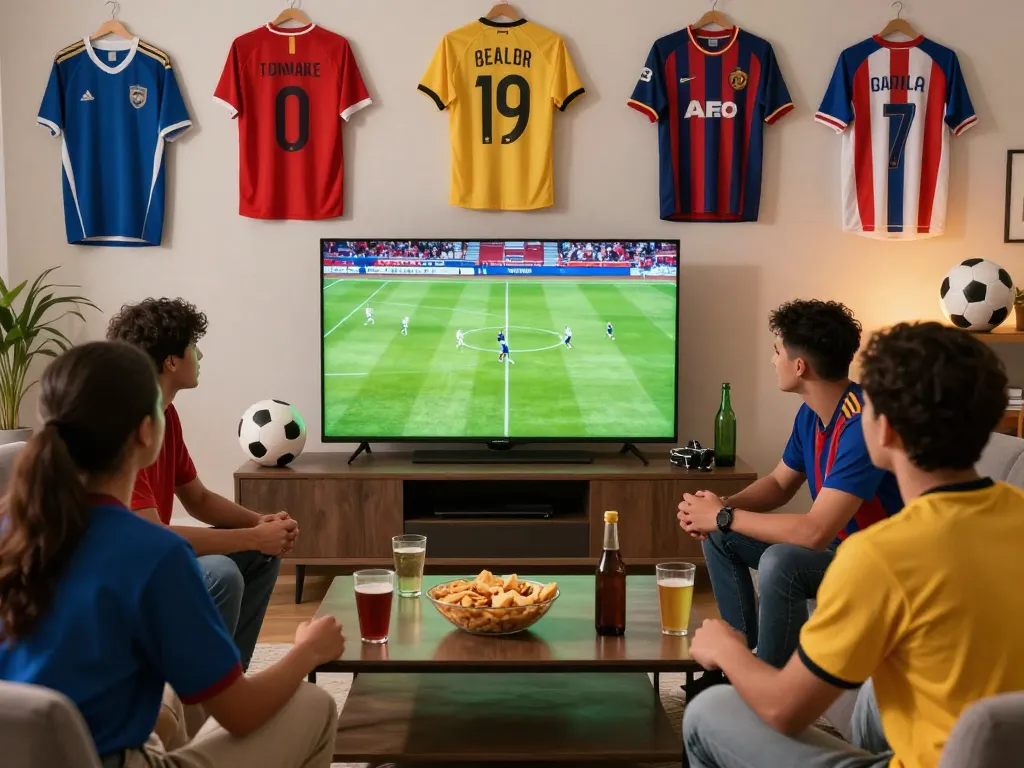 Experience Trực tiếp bóng đá CakhiaTV with friends enjoying a live football match at home.