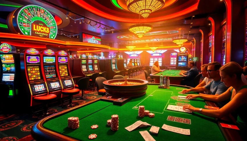 LUCK8 Casino: Exciting gaming tables with vibrant slots, poker, and roulette for thrilling players.