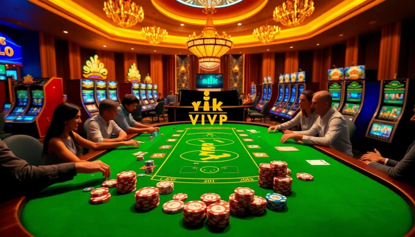 Experience the excitement of gambling at rik vip's luxurious poker table featuring vibrant chips and cards.