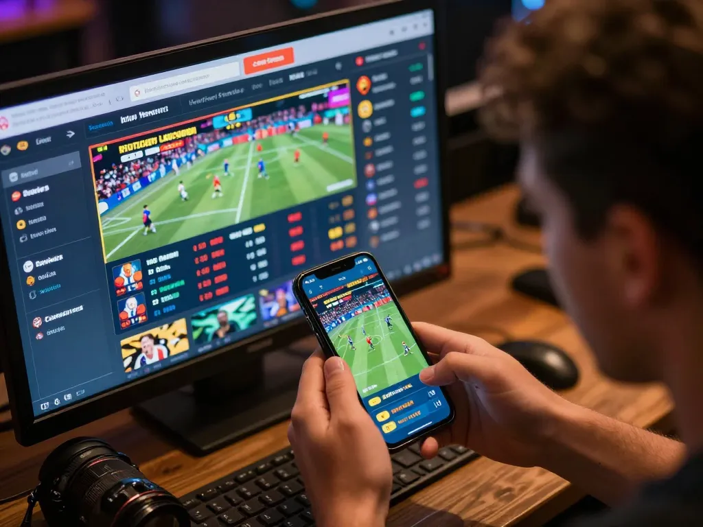 Engaging in strategic sports betting at trang cá cược bóng đá with live odds on mobile device.