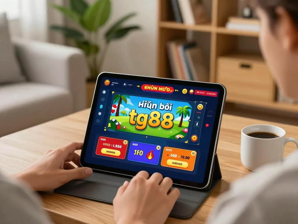 Engaging with khuyến mãi tg88 on tablet while enjoying online gambling at home