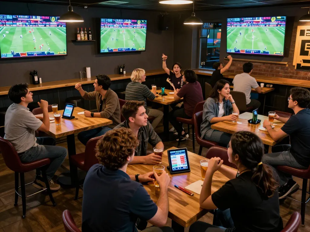 Fabet app showcases live odds during an exciting sports betting event in a vibrant bar atmosphere.
