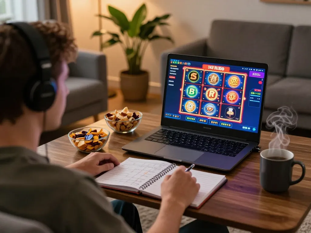 Người chơi tận hưởng trải nghiệm casino trực tuyến 12bet trên laptop trong không gian ấm cúng tại nhà, tập trung vào gameplay chiến lược.