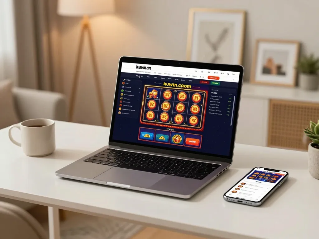 Player engaging with kuwin.com on laptop for exciting online casino gaming experience while strategizing