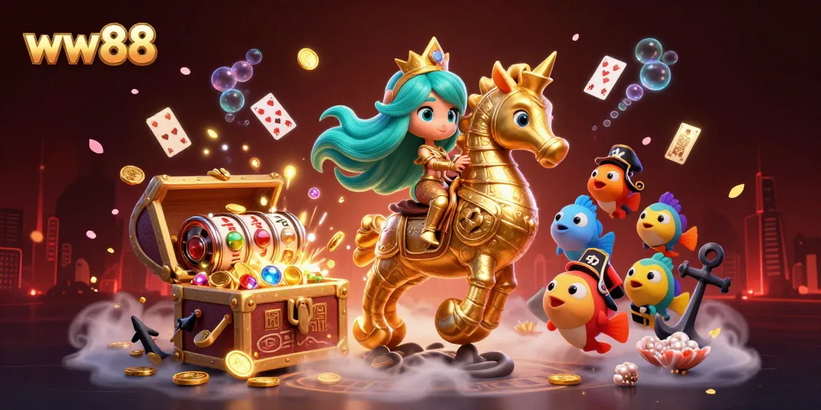 Experience thrilling gameplay at ww88 with a vibrant underwater casino scene featuring exciting slot elements and treasures.