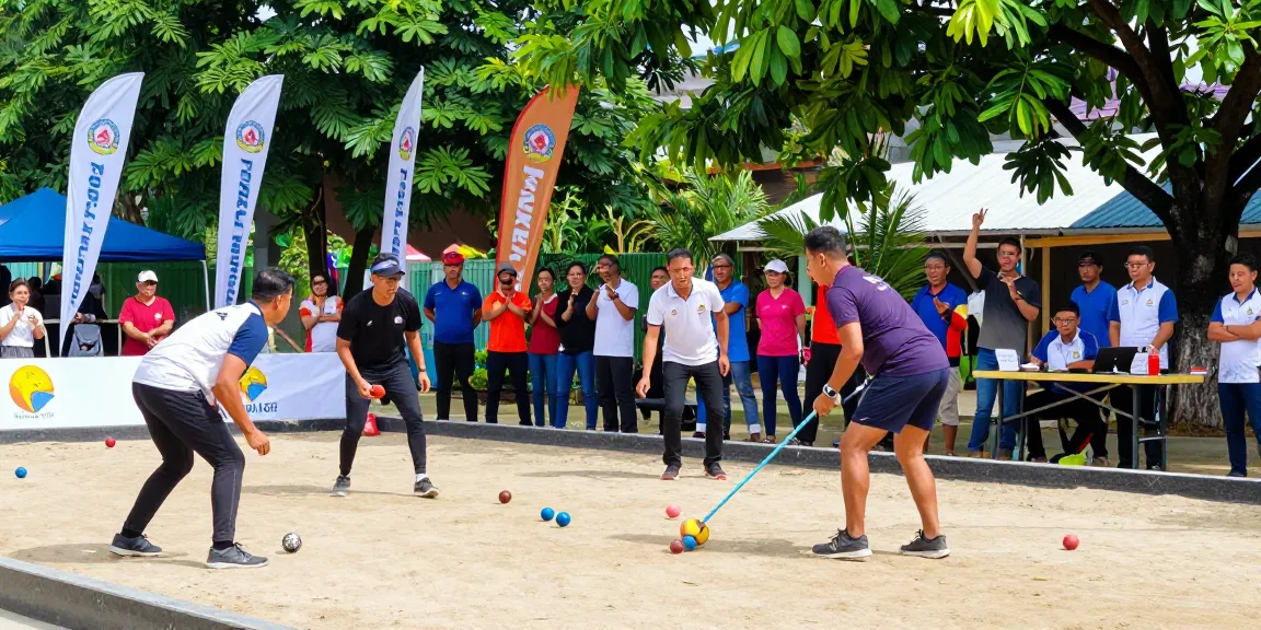 Exciting petanque game at fopikotapalopo.org event with athletes and colorful balls.