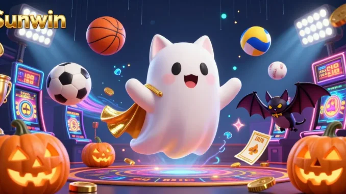 Experience thrilling gameplay with Sunwin as the friendly ghost cat and bat adventure through a vibrant casino.