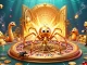 Experience sunwin's thrilling gameplay with a golden spider and centipede croupier at a dynamic casino scene.