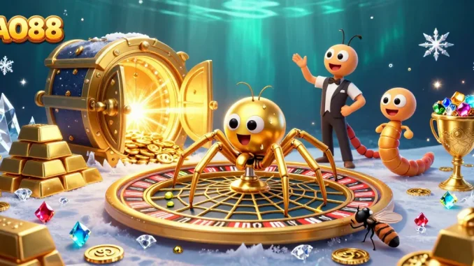 AO88 showcases a thrilling scene with a golden spider croupier at the roulette wheel.