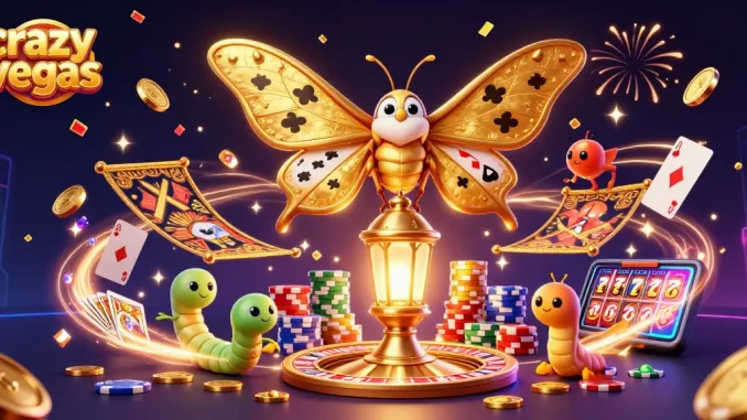 Experience thrilling wins at crazyvegas while enjoying vibrant casino scenes with golden moths and dynamic gameplay.